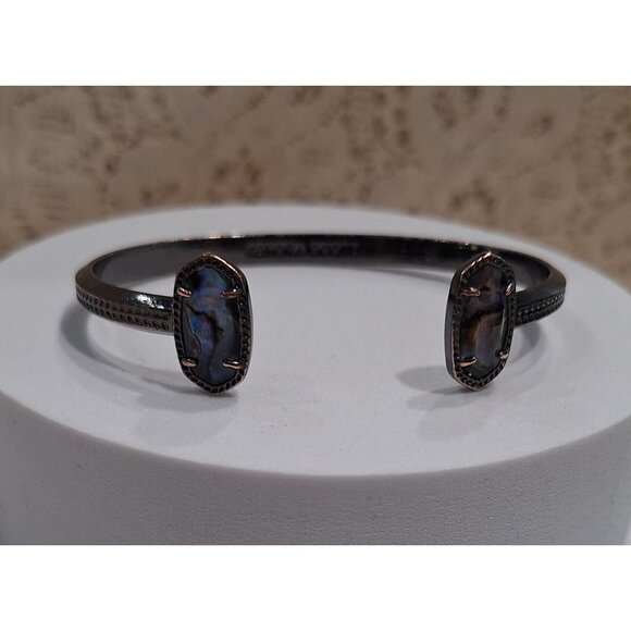 EUC Kendra Scott Elton Abalone Gunmetal Cuff Bracelet - Picture 4 of 10